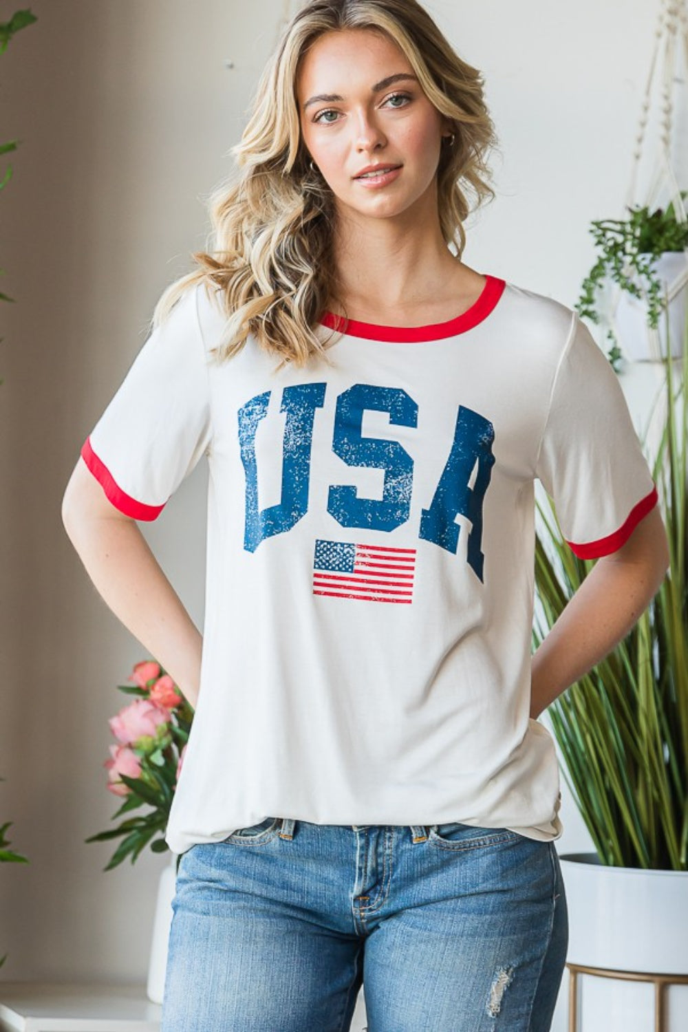 Heimish Full Size USA Contrast Trim Short Sleeve T-Shirt Heimish Full Size USA Contrast Trim Short Sleeve T-Shirt